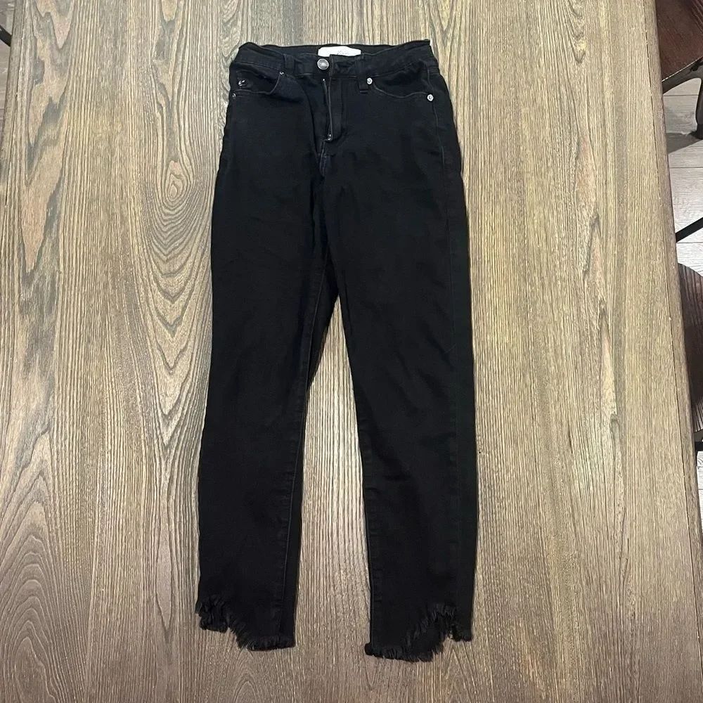 KanCan Womens Dayana High Rise Ankle Skinny Jeans Fray Hem Denim Black Size 3/25